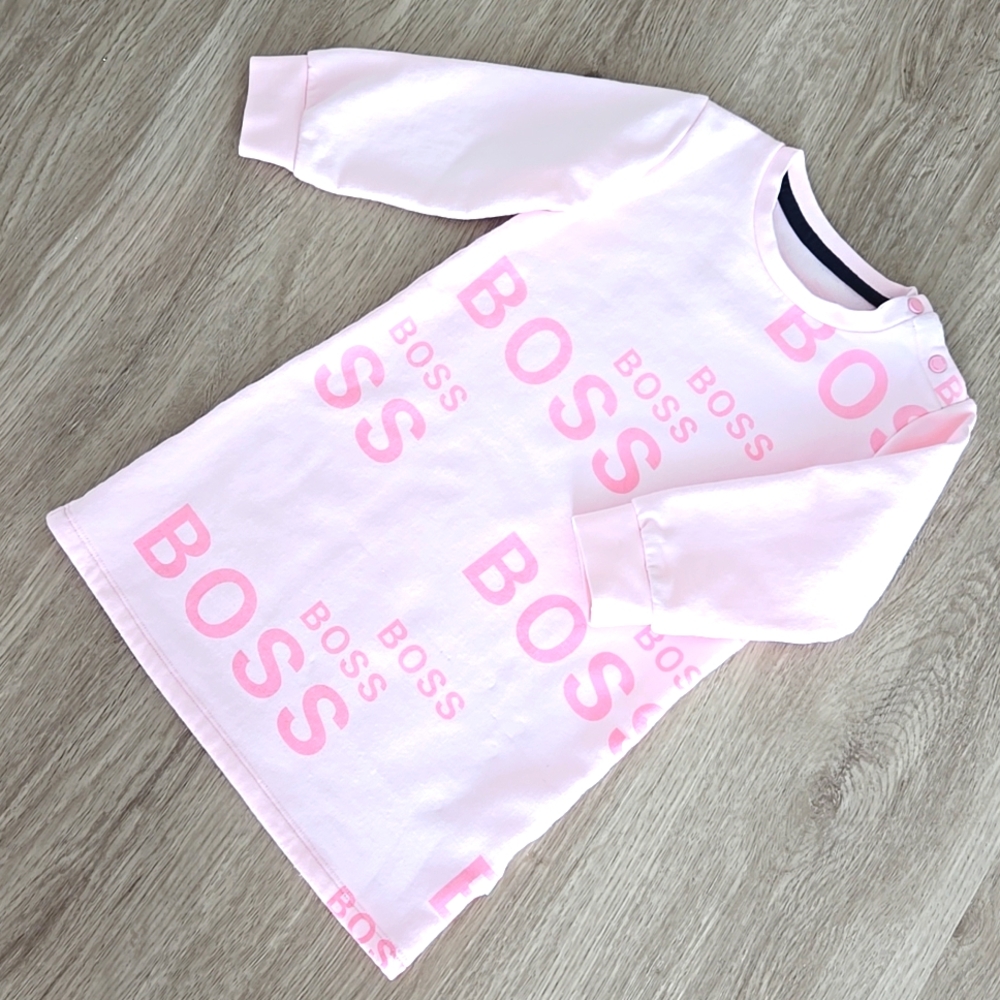 Boss Light Pink Logo Fleece Sweatshirt Dress, Size 3y